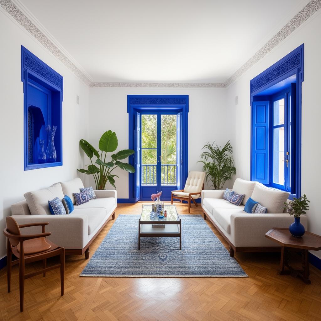 Appartement aux touches bleu Majorelle près du jardin